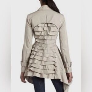 $400 BCBGMaxAzria Ruffle-Back Asymmetrical Ophelia Trench Jacket Coat - S